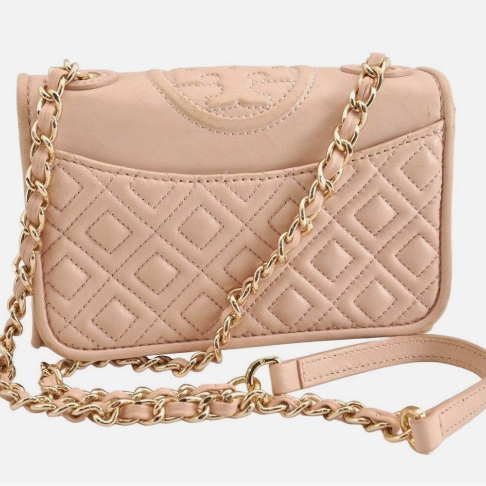 Authentic TORY BURCH Fleming Chain Shoulder Bag Purse Leather Pink - Picture 6 of 7